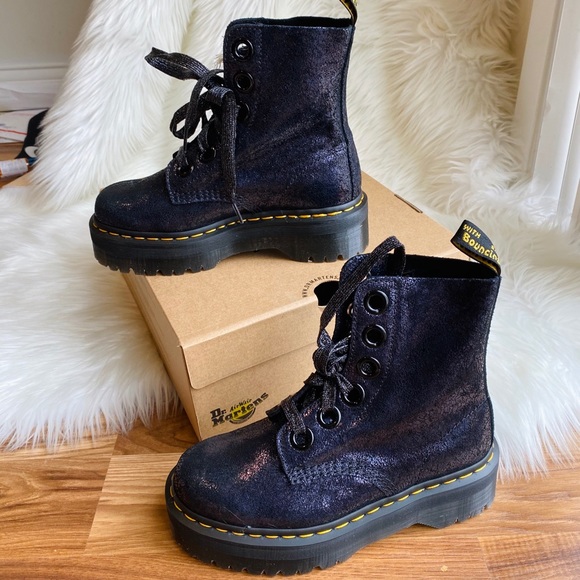 Dr. Martens Molly Crackle Suede Platform Boots - Picture 2 of 9